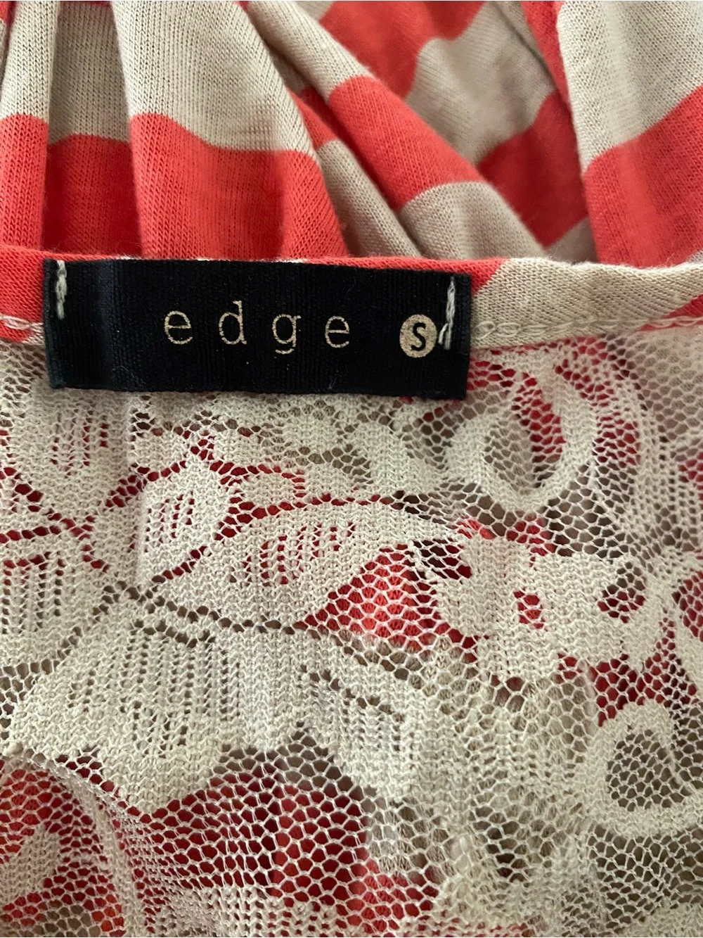 Y2K EDGE ORANGE RED CREAM STRIPED SLEEVELESS LACE MINI DRESS ELASTIC WAIST SMALL - Picture 3 of 3